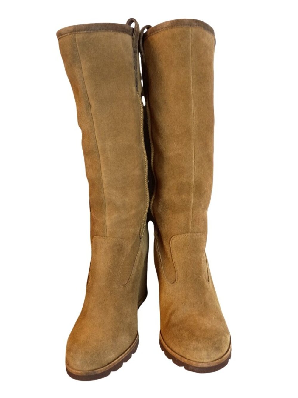 UGG Soleil Womens 8.5 Chestnut Suede Tall Knee High Wedge Shearling Boots - Picture 11 of 11